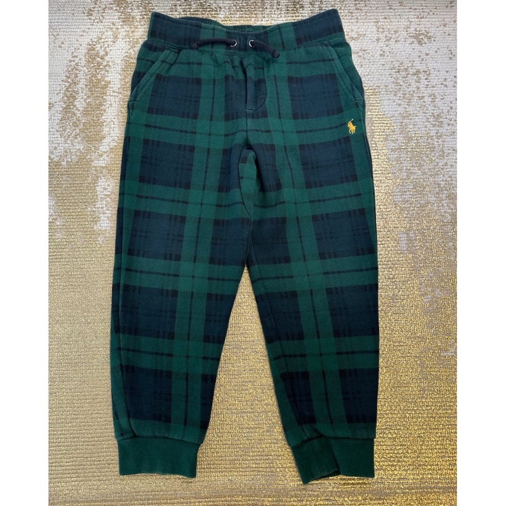 POLO RALPH LAUREN Toddler Boy Green Navy Blackwatch Plaid Pull-On Joggers 5